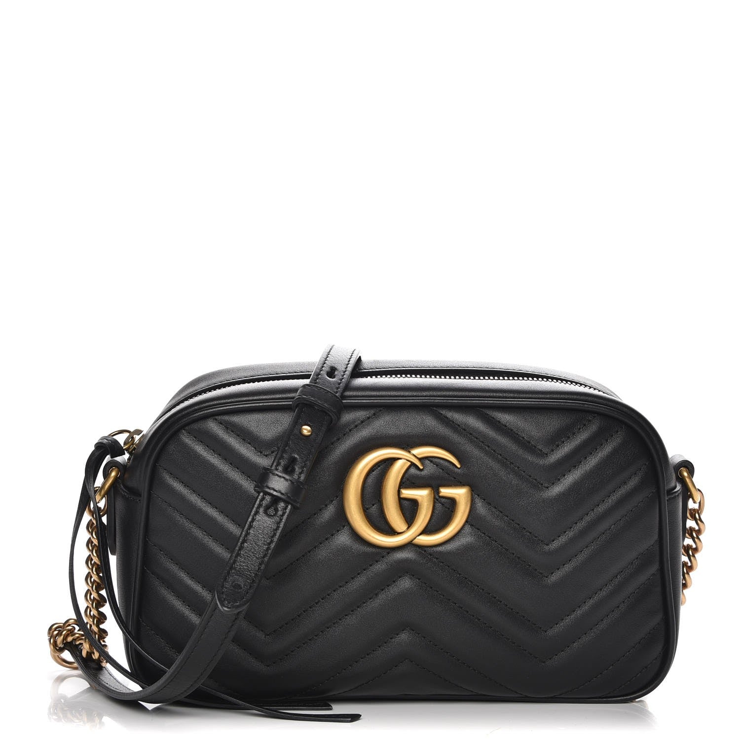 Gucci Calfskin Matelasse Small GG Marmont Chain Shoulder Bag Black 1 of 7