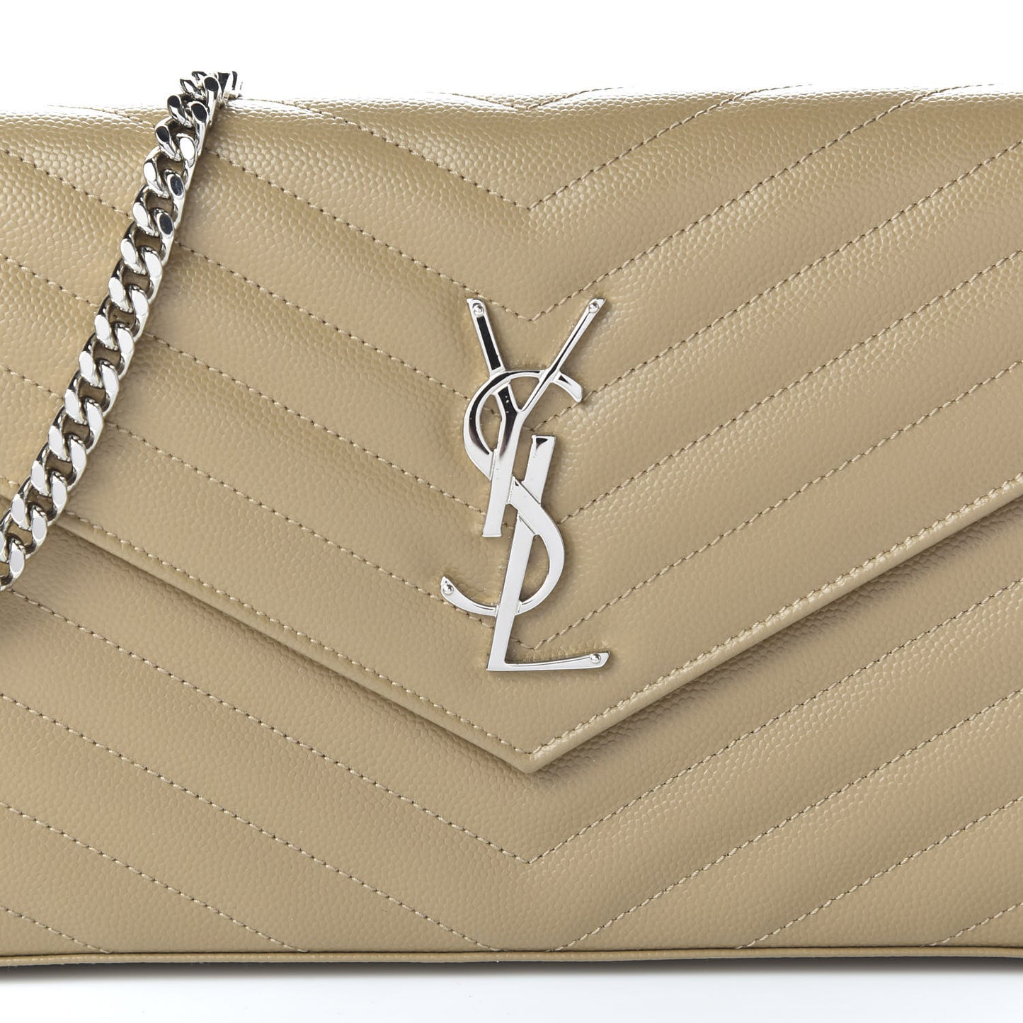 Grain De Poudre Matelasse Chevron Monogram Chain Wallet Deep Beige