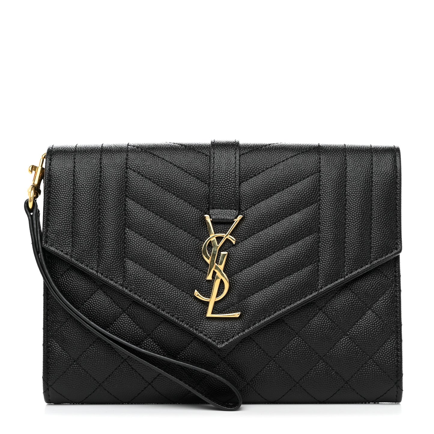 Grain De Poudre Textured Mixed Matelasse Triquilt Monogram Clutch Black