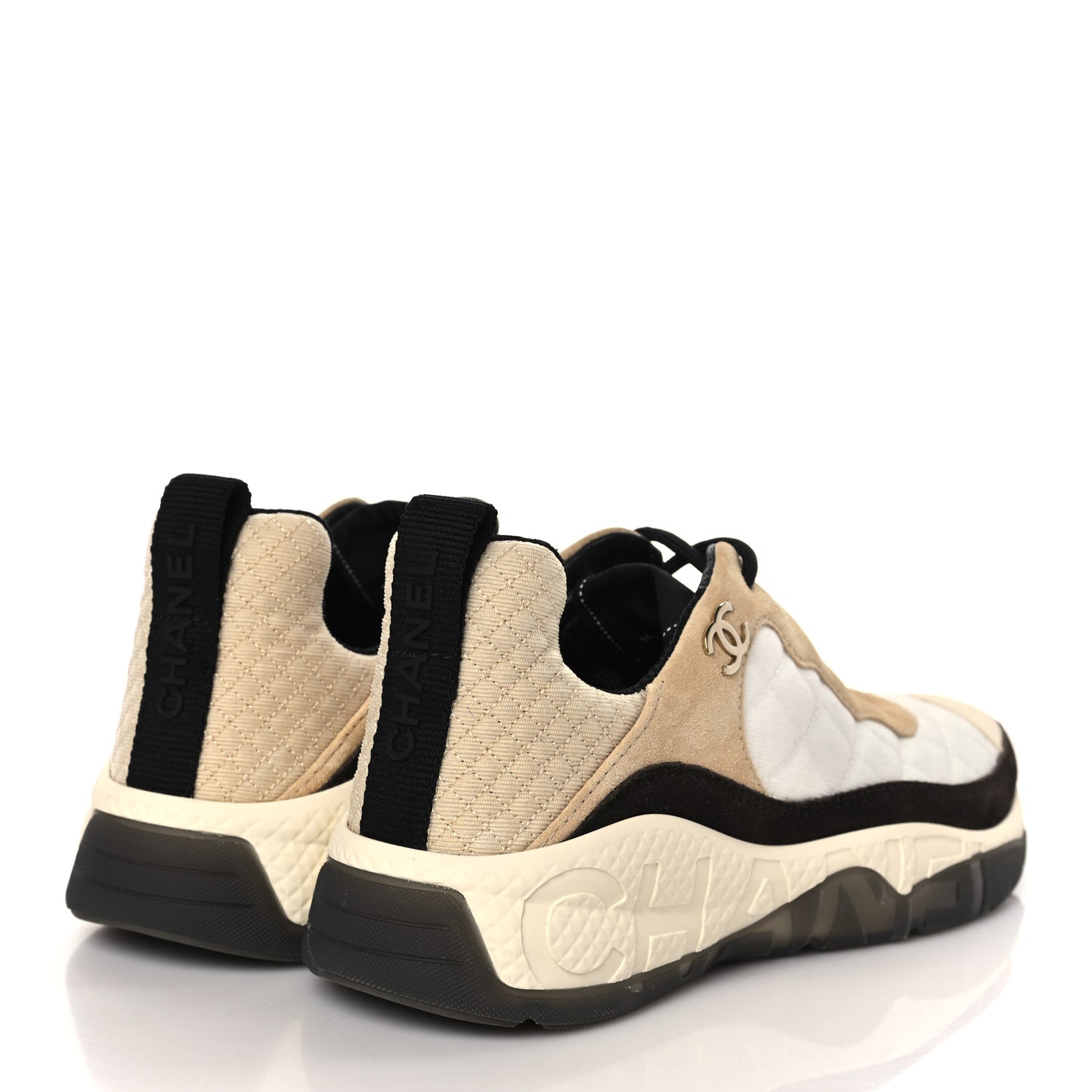 Mesh Suede Calfskin Quilted Sneakers 37 White Ivory