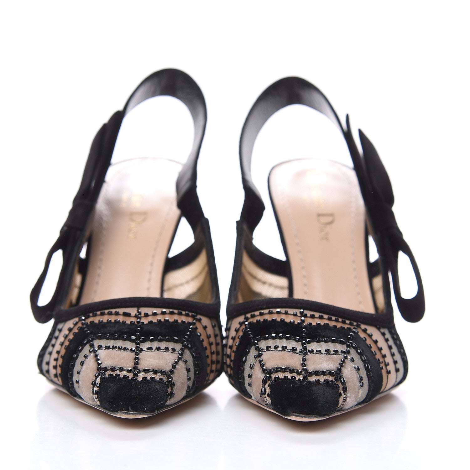 Christian Dior Suede Tulle Velvet Embroidered Sweet D Sling-Back Pumps 37 Pink Grey 2 of 13