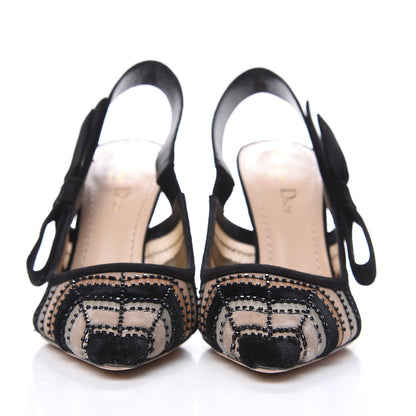 Christian Dior Suede Tulle Velvet Embroidered Sweet D Sling-Back Pumps 37 Pink Grey 2 of 13
