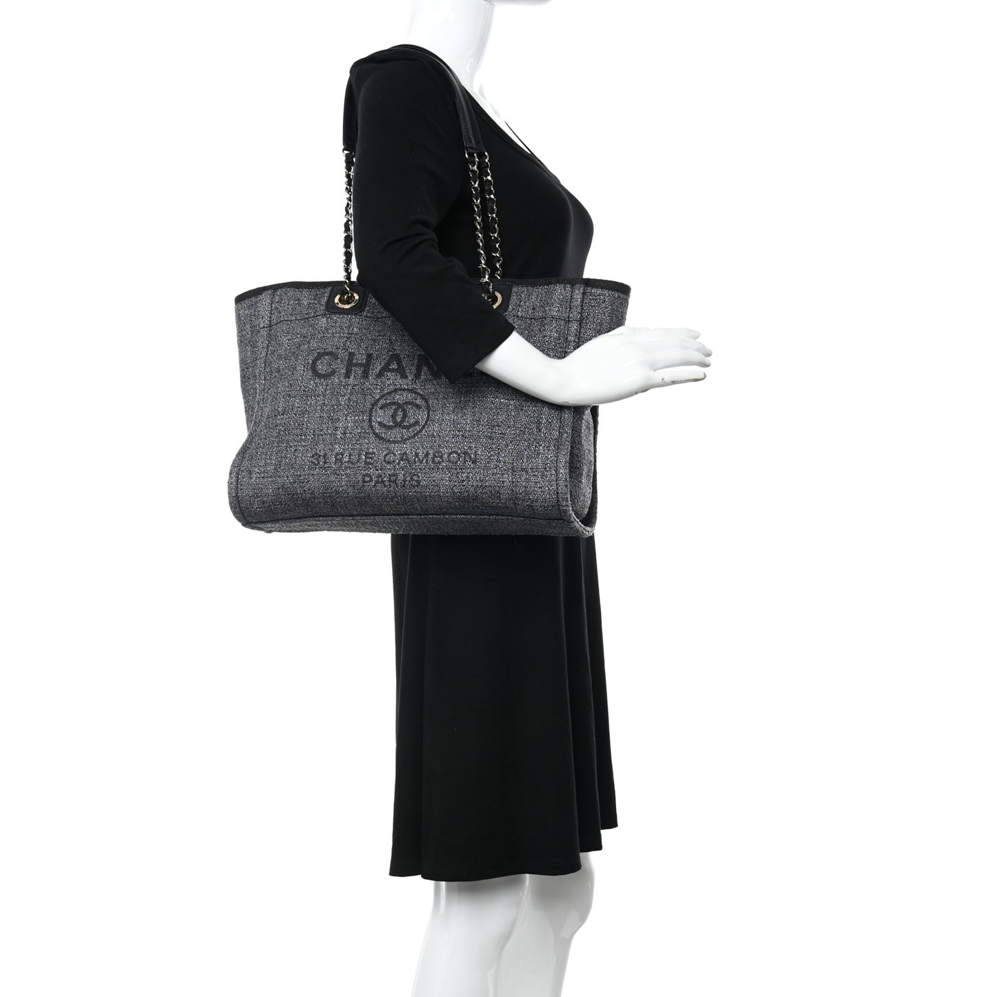 Woven Straw Raffia Small Deauville Tote Charcoal