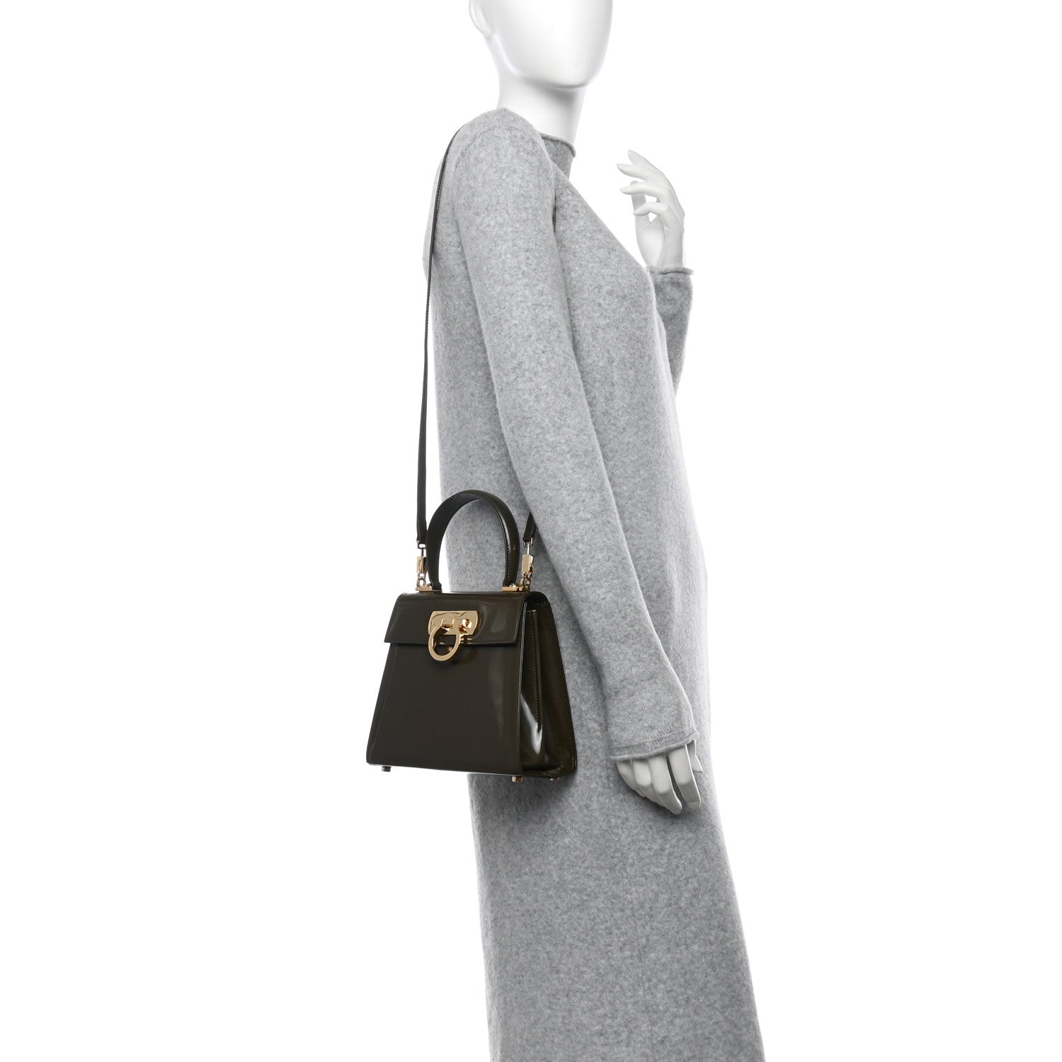 Salvatore Ferragamo Brushed Off Calfskin Small Iconic Top Handle Bag Moss 2 of 12
