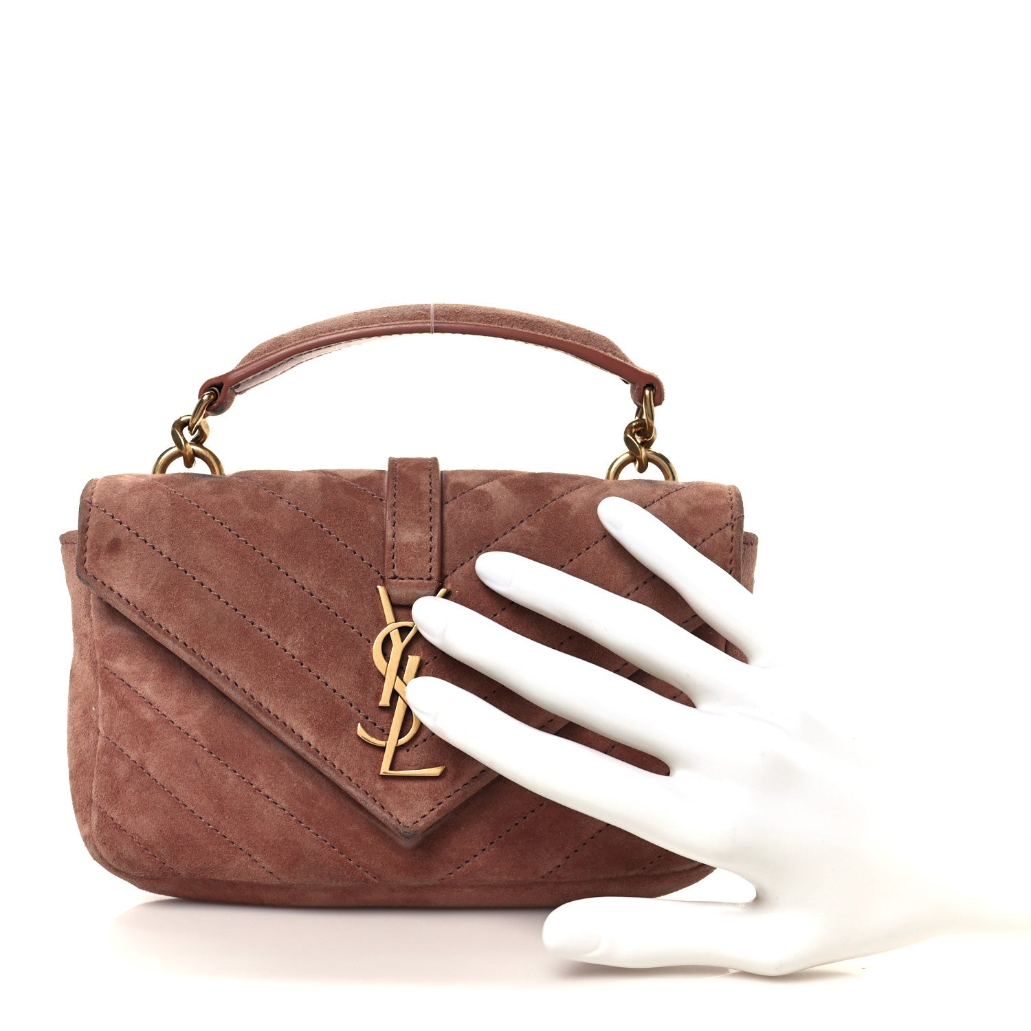 Saint Laurent Suede Matelasse Chevron Monogram Mini College Bag Barely Pink 4 of 13
