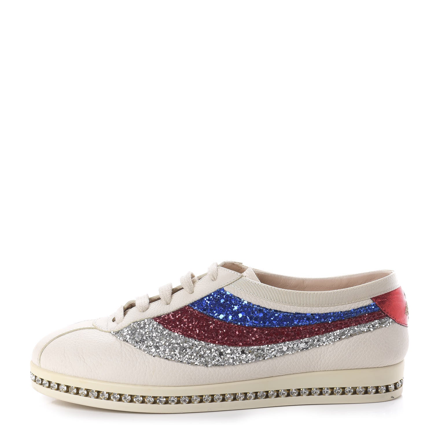 Gucci Calfskin Glitter Crystal Womens Sylvie Web Falacer Sneakers 36.5 White 1 of 12