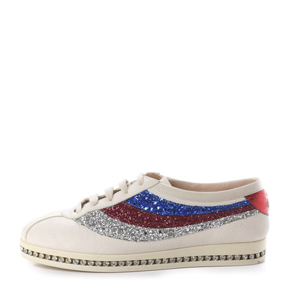Gucci Calfskin Glitter Crystal Womens Sylvie Web Falacer Sneakers 36.5 White 1 of 12