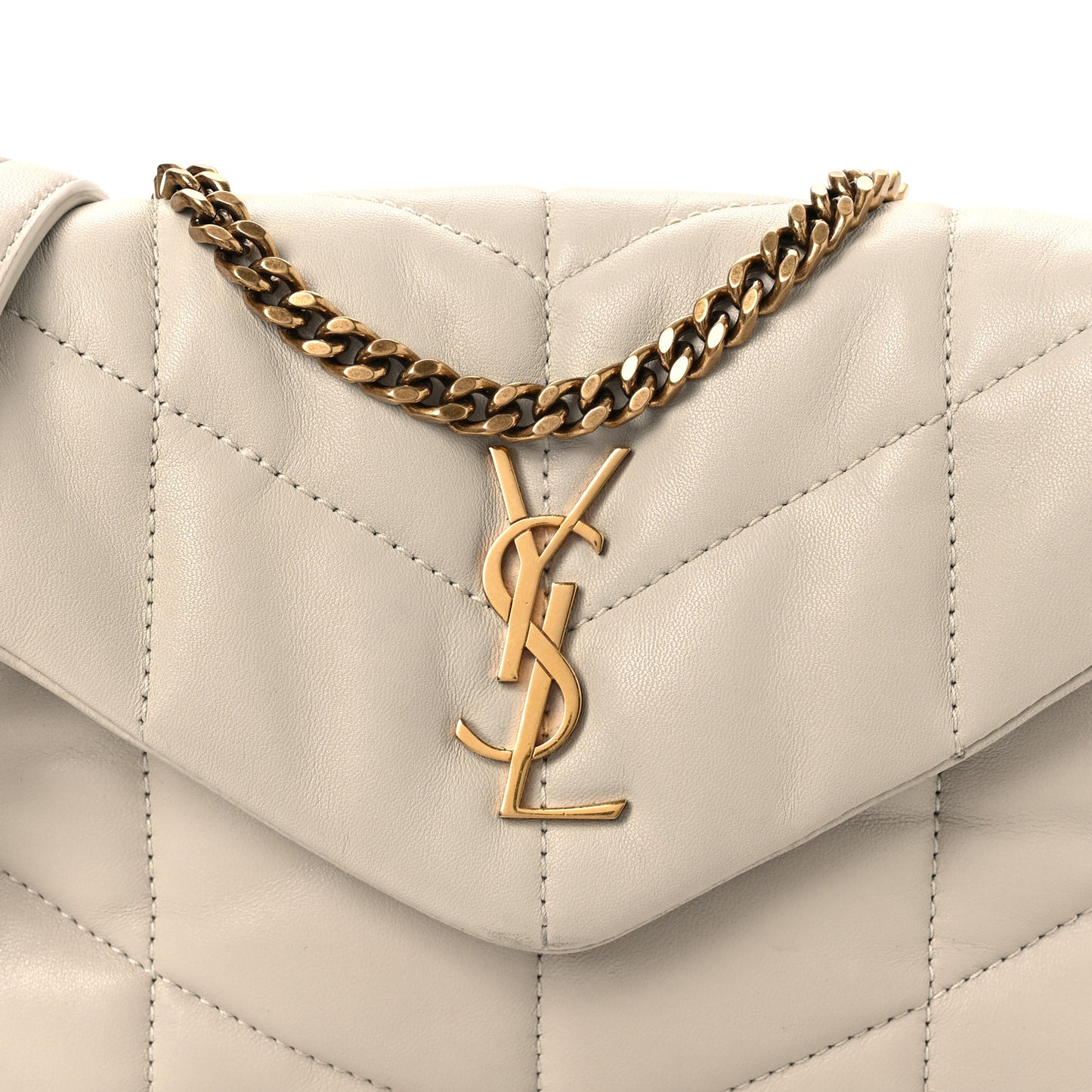 Lambskin Quilted Toy Loulou Puffer Monogram Chain Satchel Crema Soft