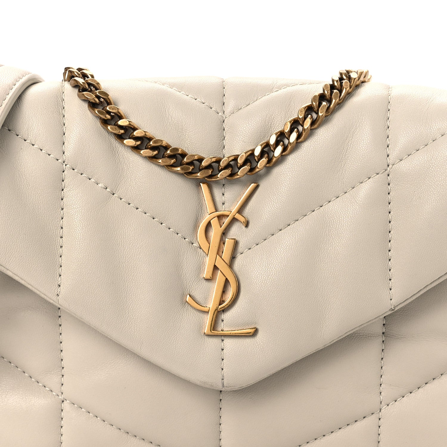 Saint Laurent Lambskin Quilted Toy Loulou Puffer Monogram Chain Satchel Crema Soft 8 of 14