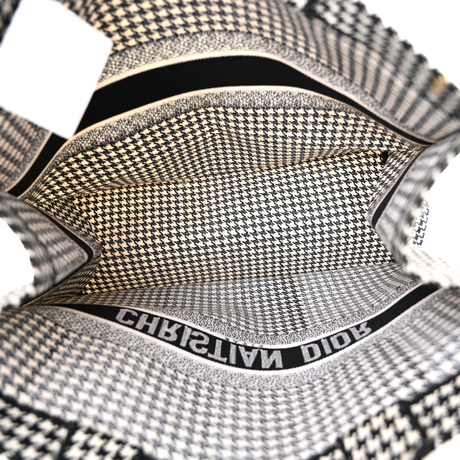 Christian Dior Canvas Houndstooth Embroidered Large Book Tote Black White 5 of 12