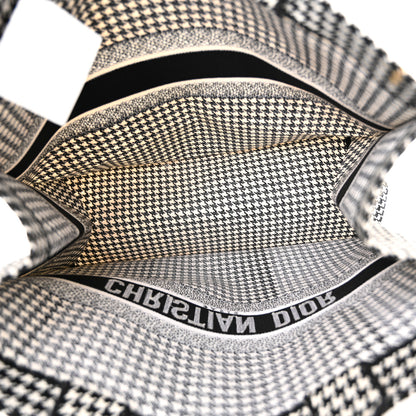 Christian Dior Canvas Houndstooth Embroidered Large Book Tote Black White 5 of 12