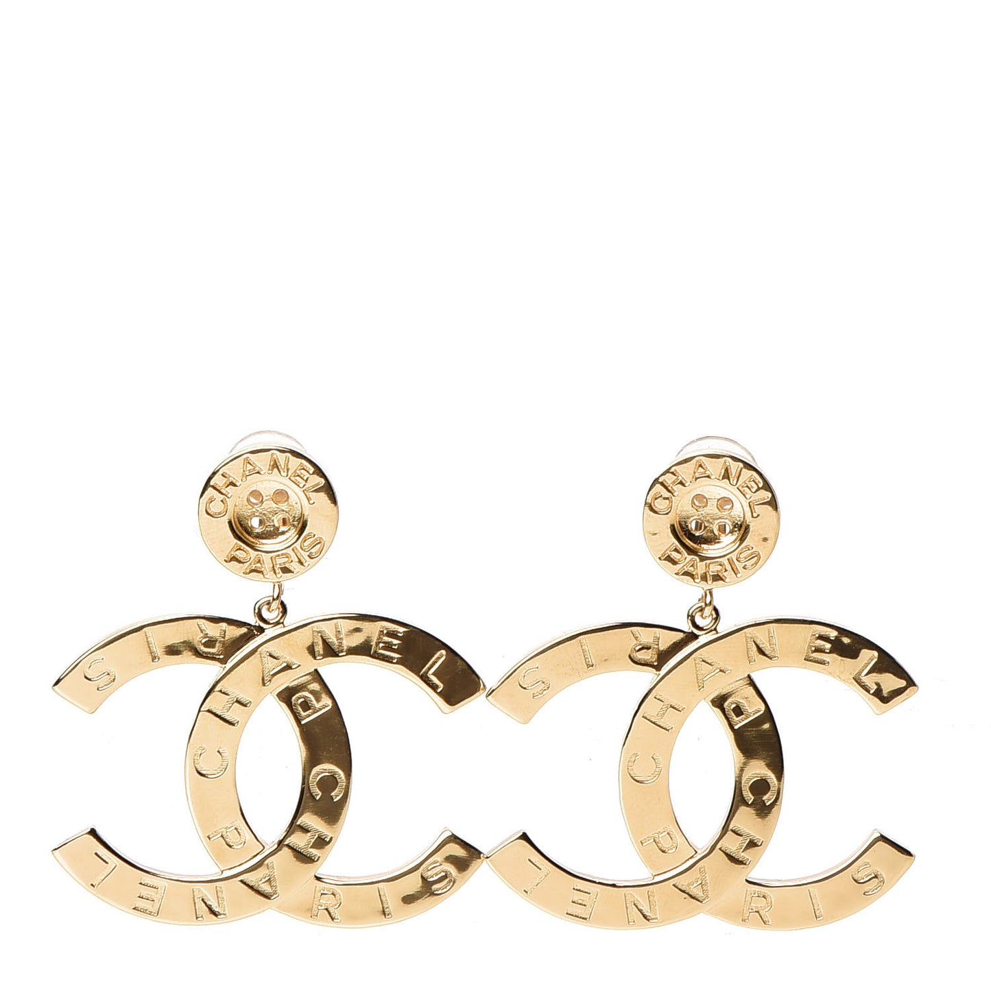 Metal Large Paris Button Clip On Earrings Gold