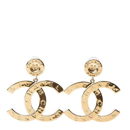 Chanel Metal Large Paris Button Clip On Earrings Gold 1 of 4