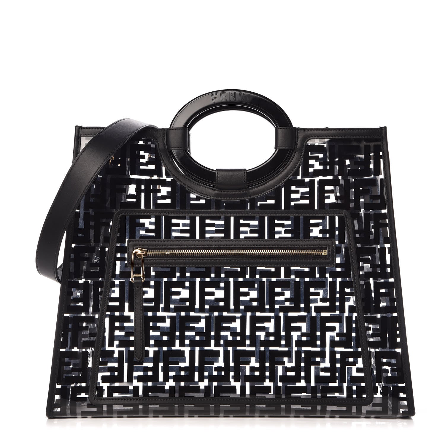 Fendi TPU FF Vitello Century Plexiglass Medium Runaway Shopper Tote Black 1 of 8