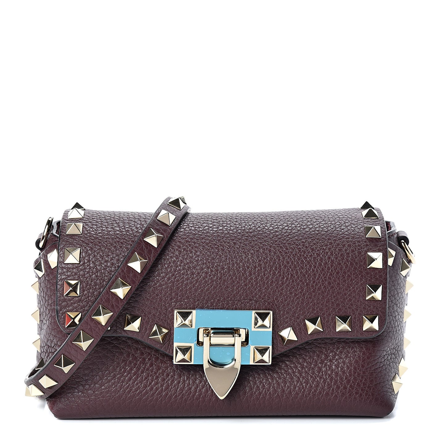 Pebbled Calfskin Mini Rockstud Crossbody Bag Rubin