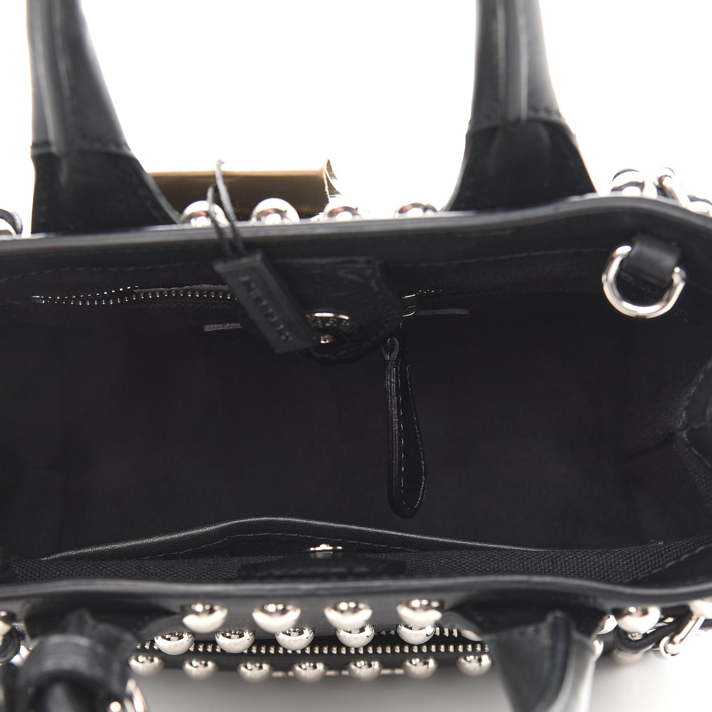 Pebbled Calfskin House Check Studded Baby Banner Tote Black
