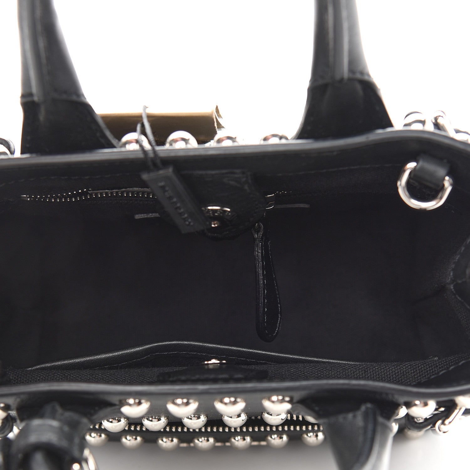 Burberry Pebbled Calfskin House Check Studded Baby Banner Tote Black 5 of 8