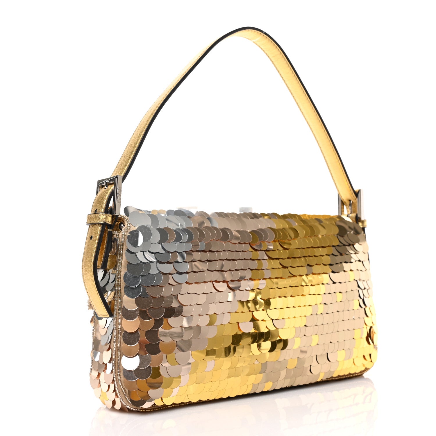 Fendi Sequin Paillettes Vitello Laminato Striped Baguette 1997 Oro Sfumato 3 of 8