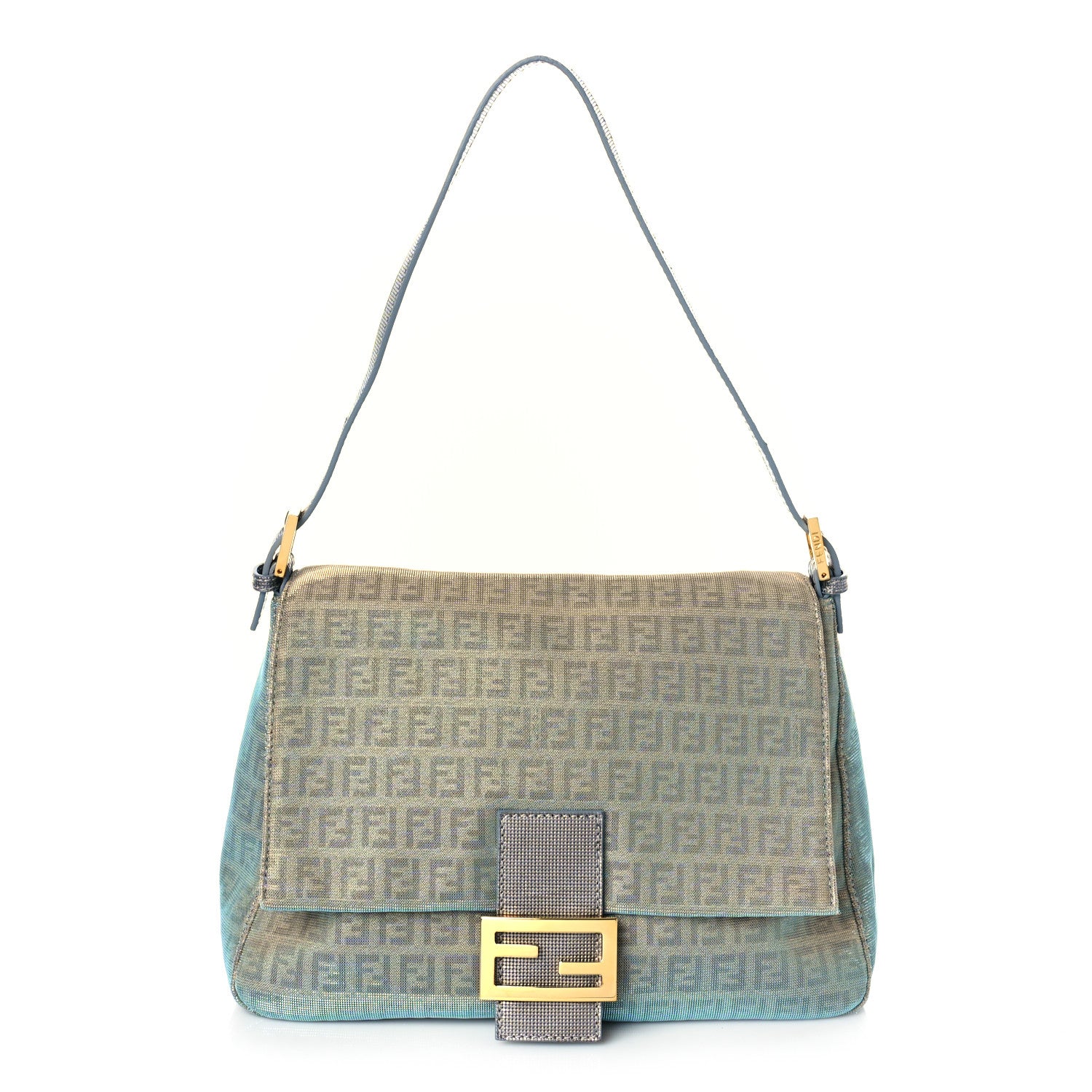 Fendi Metallic Zucchino Canvas Forever Mama Baguette Platinum Light Blue 1 of 9
