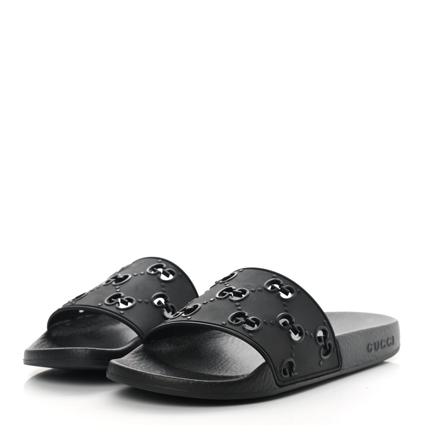 Rubber GG Monogram Perforated Womens Slide Sandals 38 Black