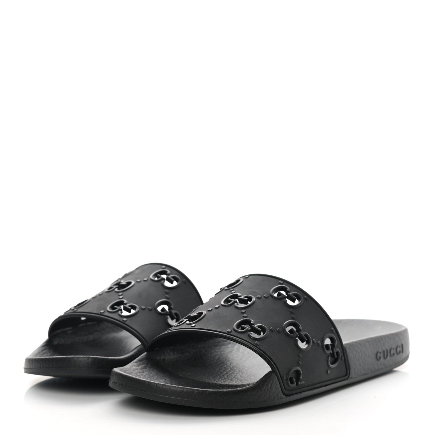 Gucci Rubber GG Monogram Perforated Womens Slide Sandals 38 Black 3 of 10