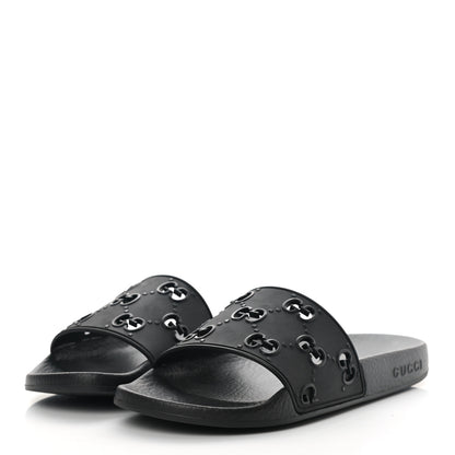 Gucci Rubber GG Monogram Perforated Womens Slide Sandals 38 Black 3 of 10