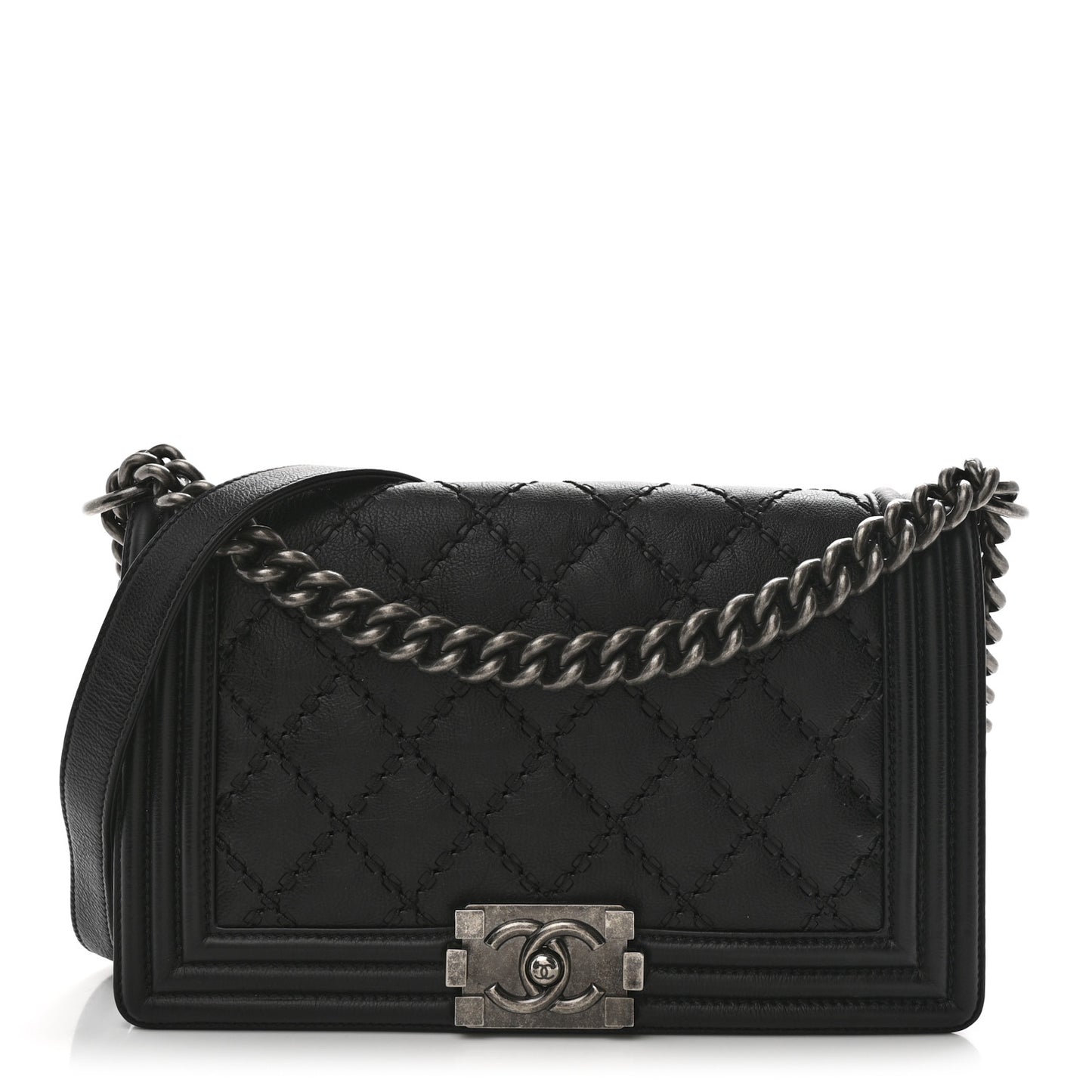 Calfskin Double Stitch Medium Boy Flap Black