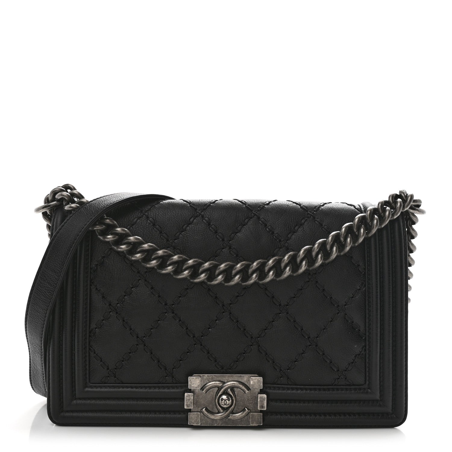 Chanel Calfskin Double Stitch Medium Boy Flap Black 1 of 10