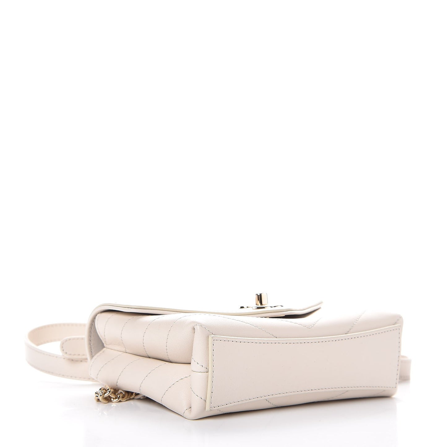 Calfskin Chevron Stitched Waist Bag Fanny Pack Ivory