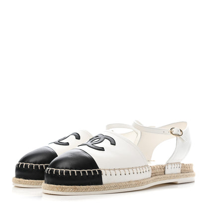 Chanel Lambskin Cap Toe CC Espadrille Sandals 42 White Black 3 of 7