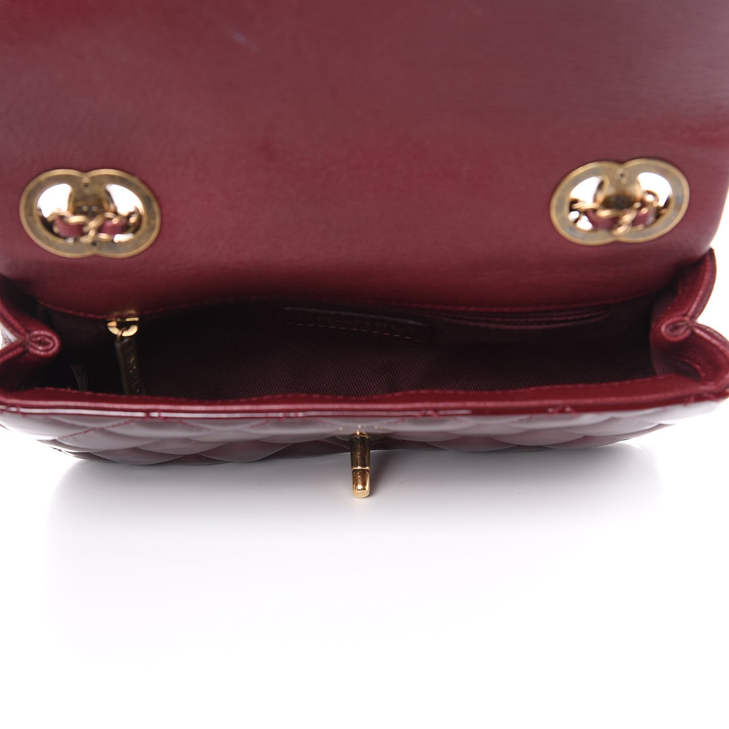 Patent Goatskin Quilted Medium CC Eyelet Flap Burgundy