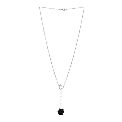 Chanel 18K White Gold Diamond Black Onyx Camelia Sculpte Drop Pendant Necklace 3 of 5