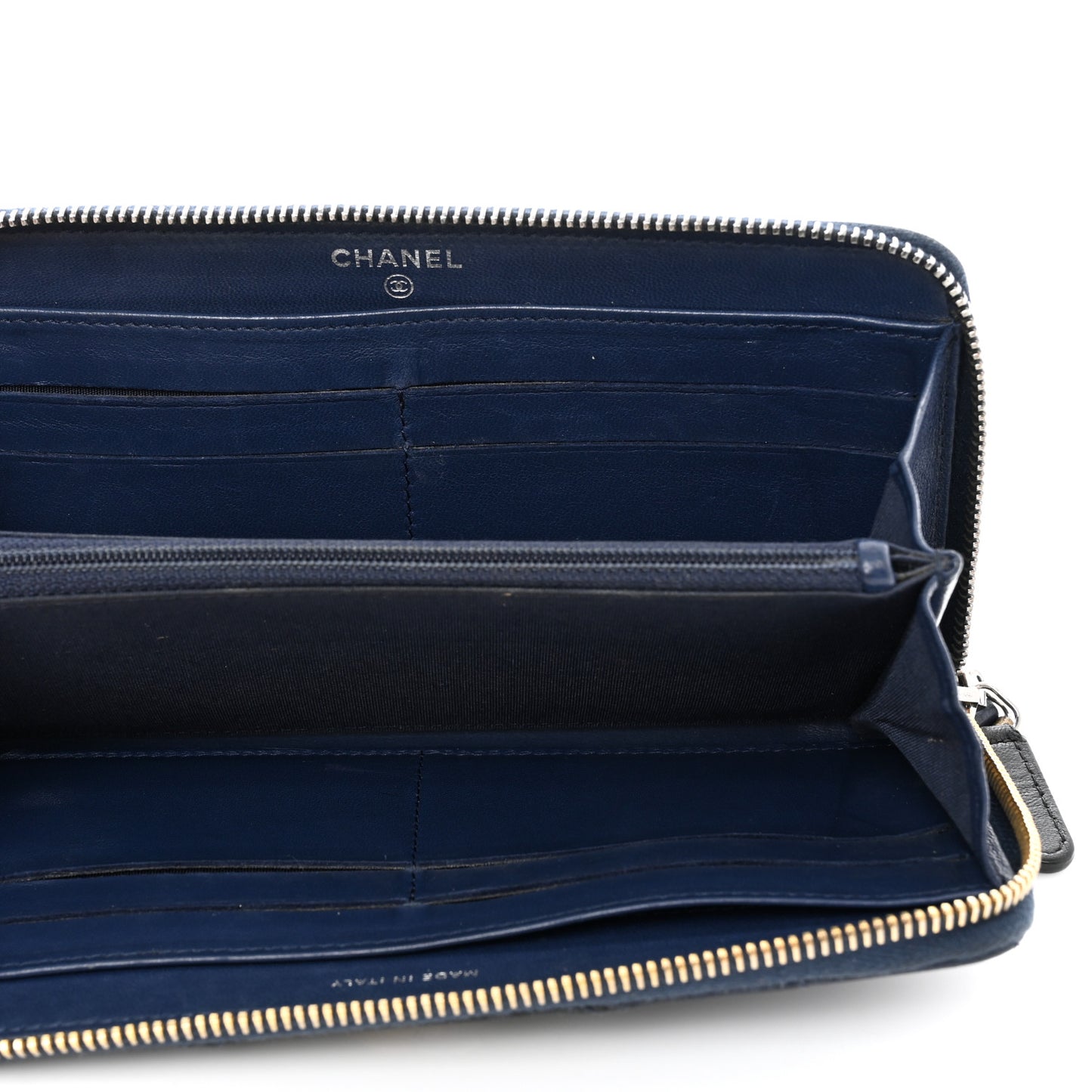 Lambskin Quilted Large Gusset Zip Around Wallet Blue Black