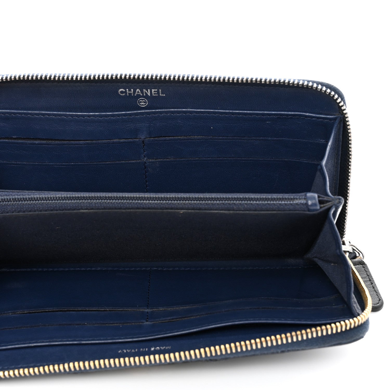 Chanel Lambskin Quilted Large Gusset Zip Around Wallet Blue Black 5 of 10