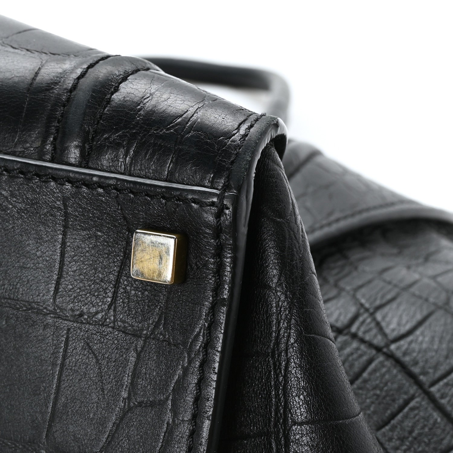 Celine Calfskin Crocodile Embossed Medium Phantom Luggage Black 10 of 10