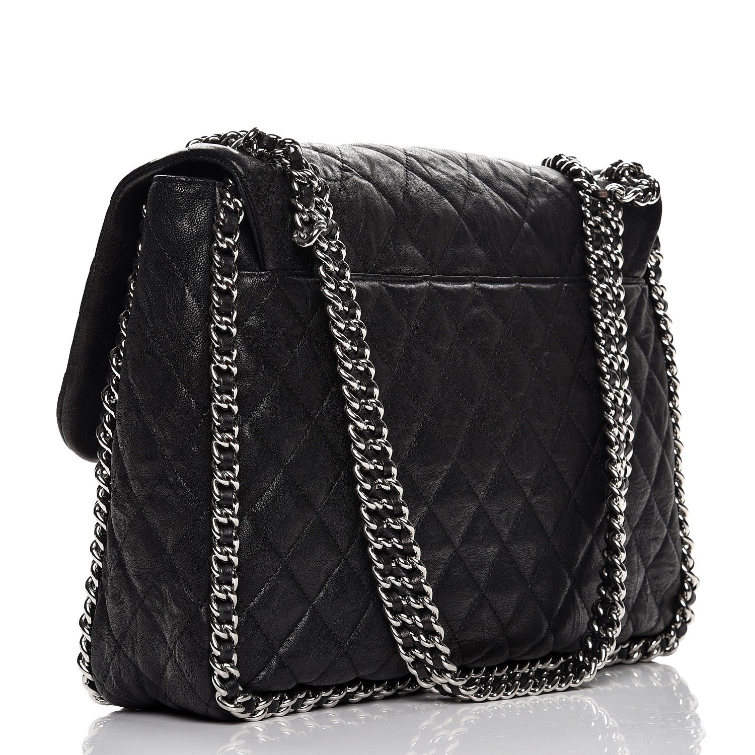 Chanel Washed Lambskin Quilted Maxi Chain Around Flap Black 3 of 9