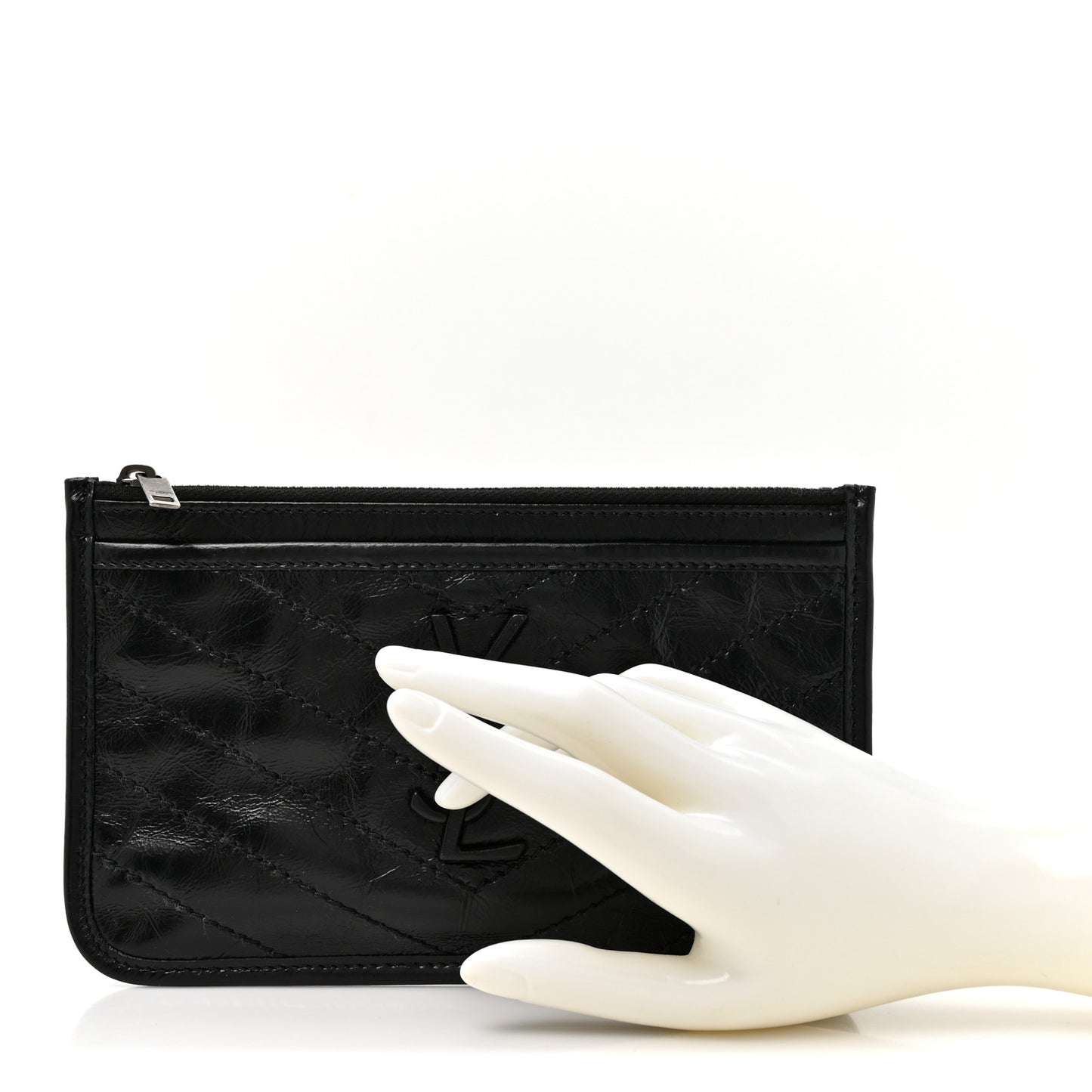 Crinkled Calfskin Matelasse Monogram Niki Bill Pouch Black