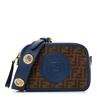 Fendi Glazed Fabric Vitello Century F is Fendi FF 1974 Stamp Patch Camera Case Mogano Panna Iris 1 of 10