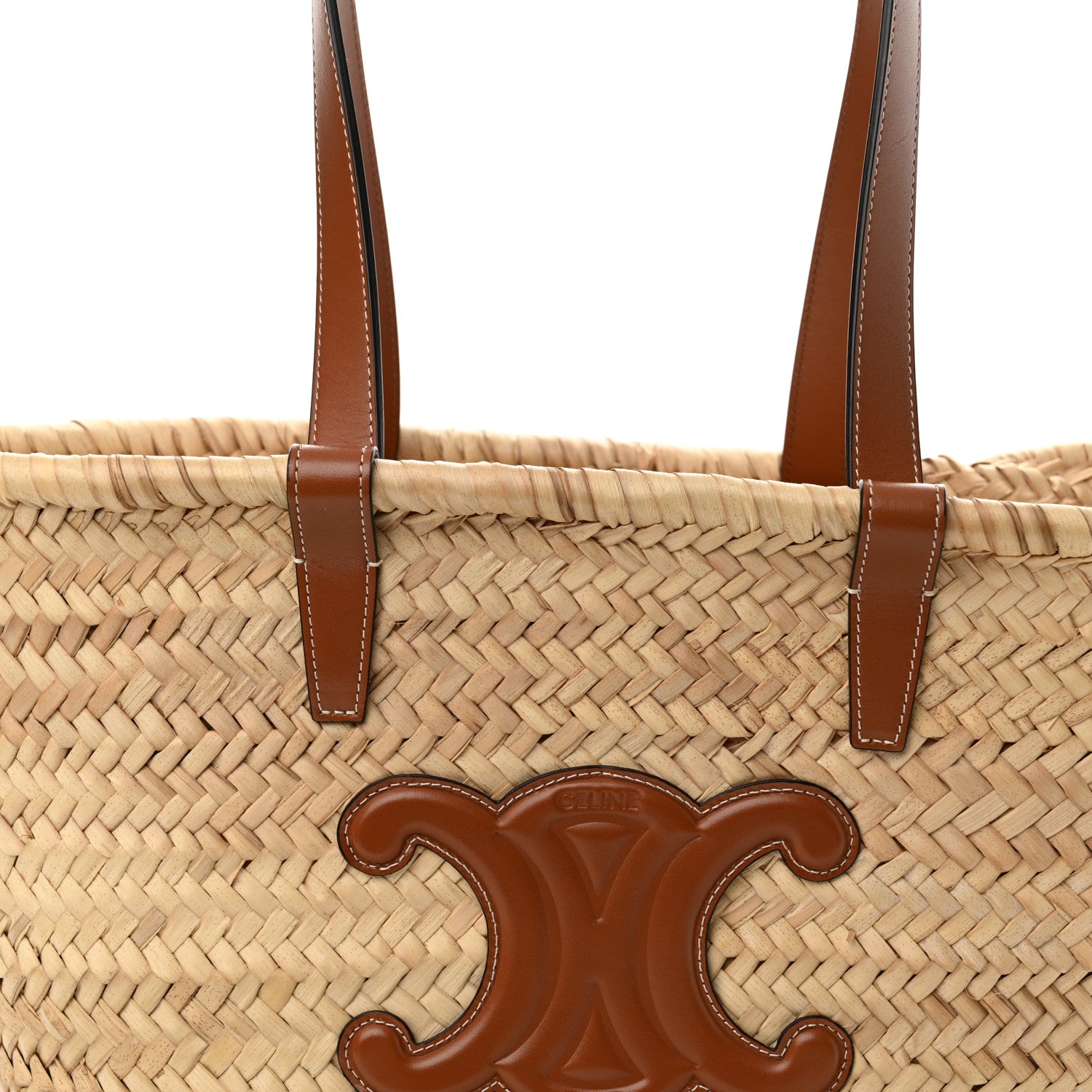 Celine Raffia Calfskin Triomphe Medium Panier Tan 7 of 15