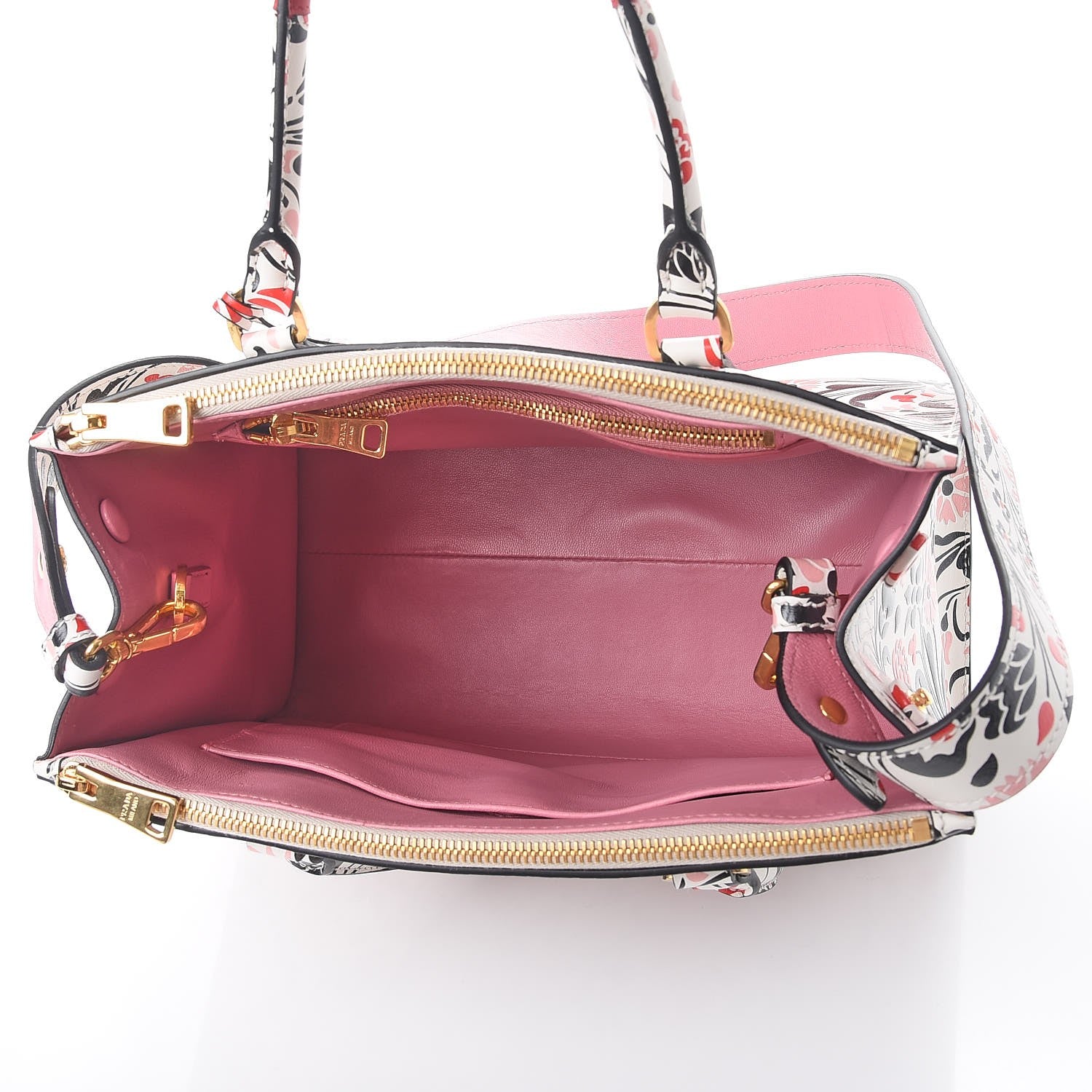 Prada Calfskin Floreale Medium Galleria Double Zip Tote White Rosa 5 of 7