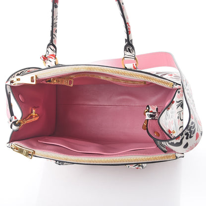 Prada Calfskin Floreale Medium Galleria Double Zip Tote White Rosa 5 of 7