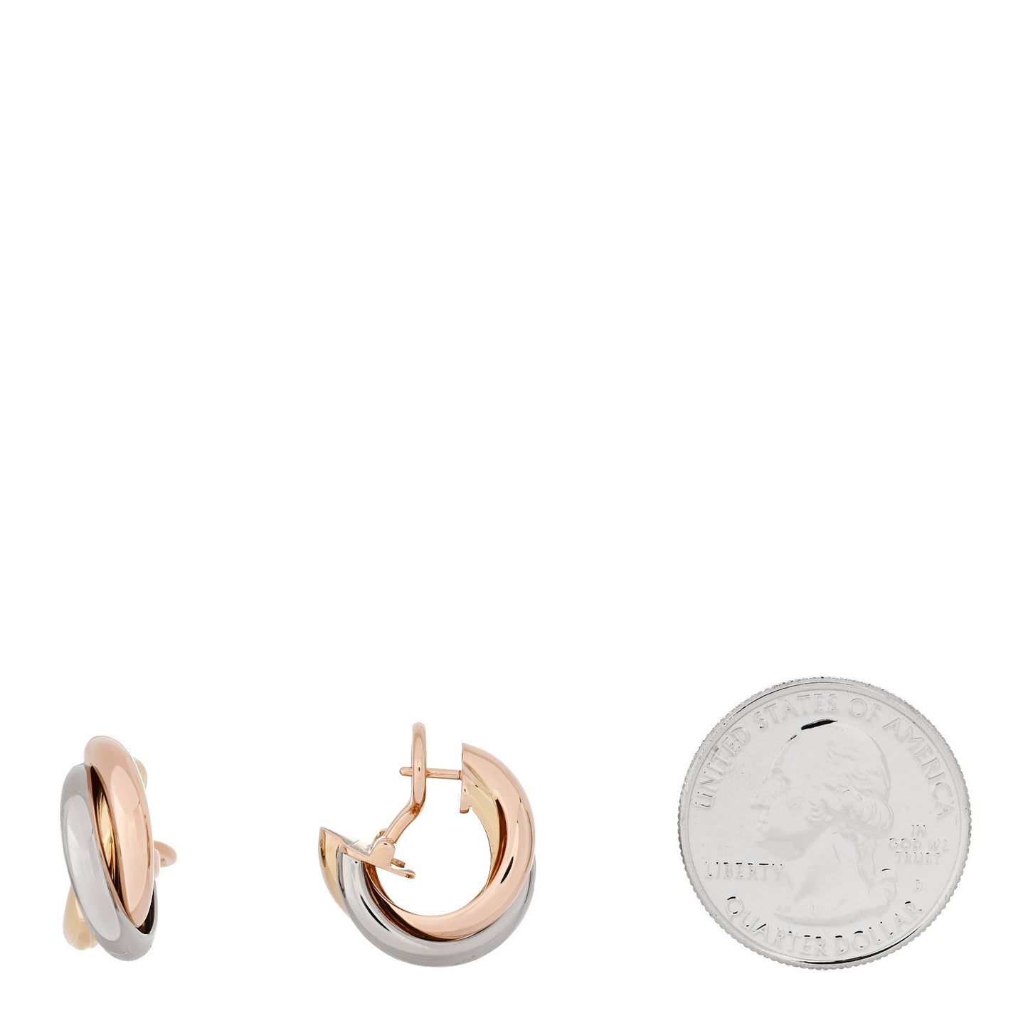 18K Pink Yellow White Gold Classic Trinity Hoop Earrings