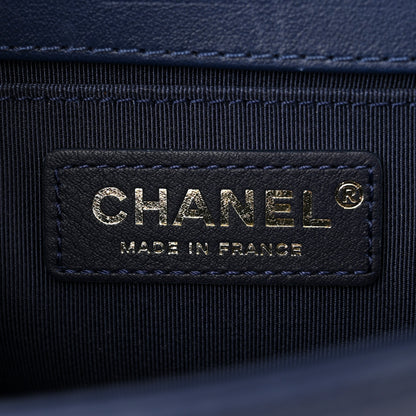 Chanel Calfskin Chevron Quilted Braided Small Boy Flap White Navy 6 of 11