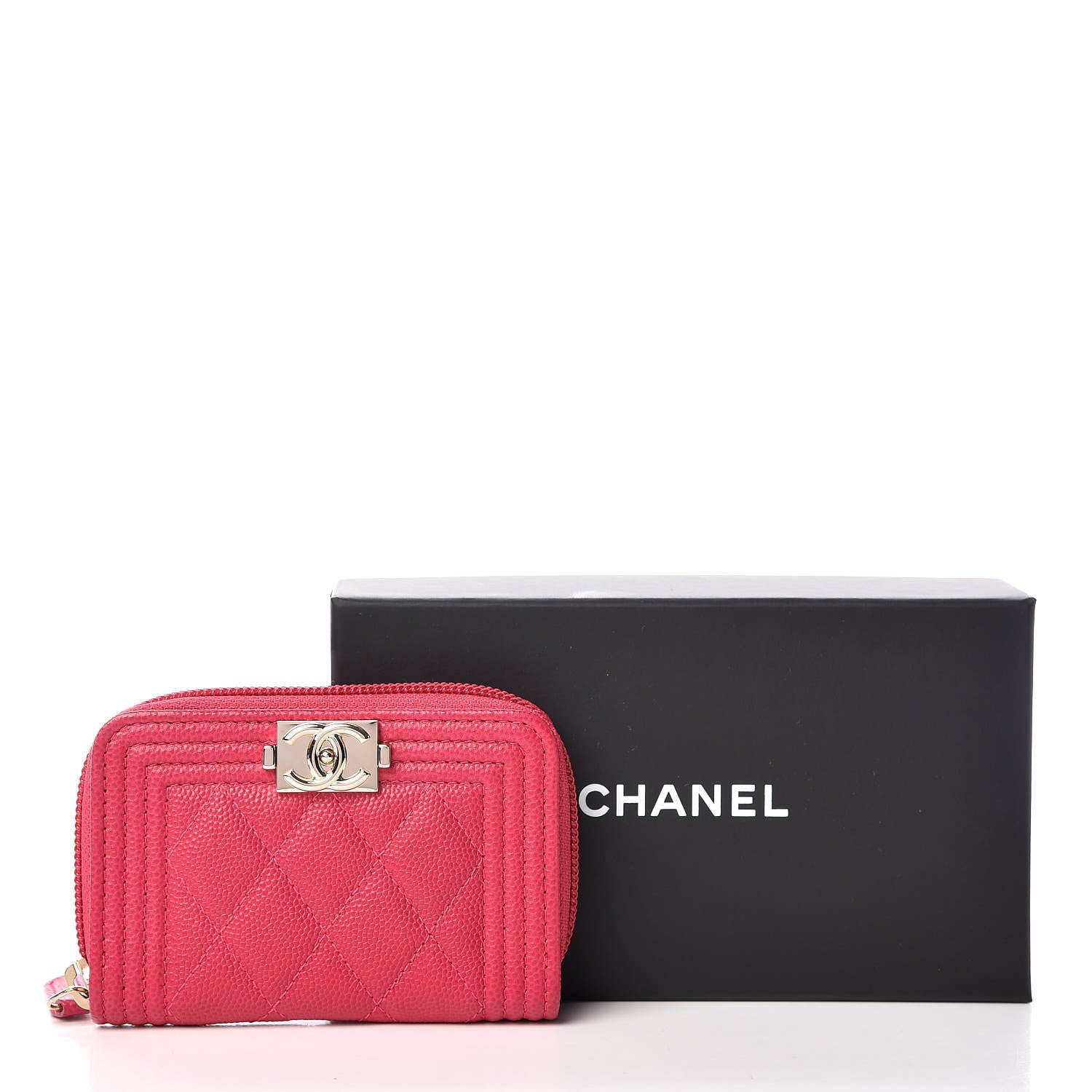 Chanel Caviar Quilted Boy Zip Around Coin Purse Wallet Fuchsia 10 of 10