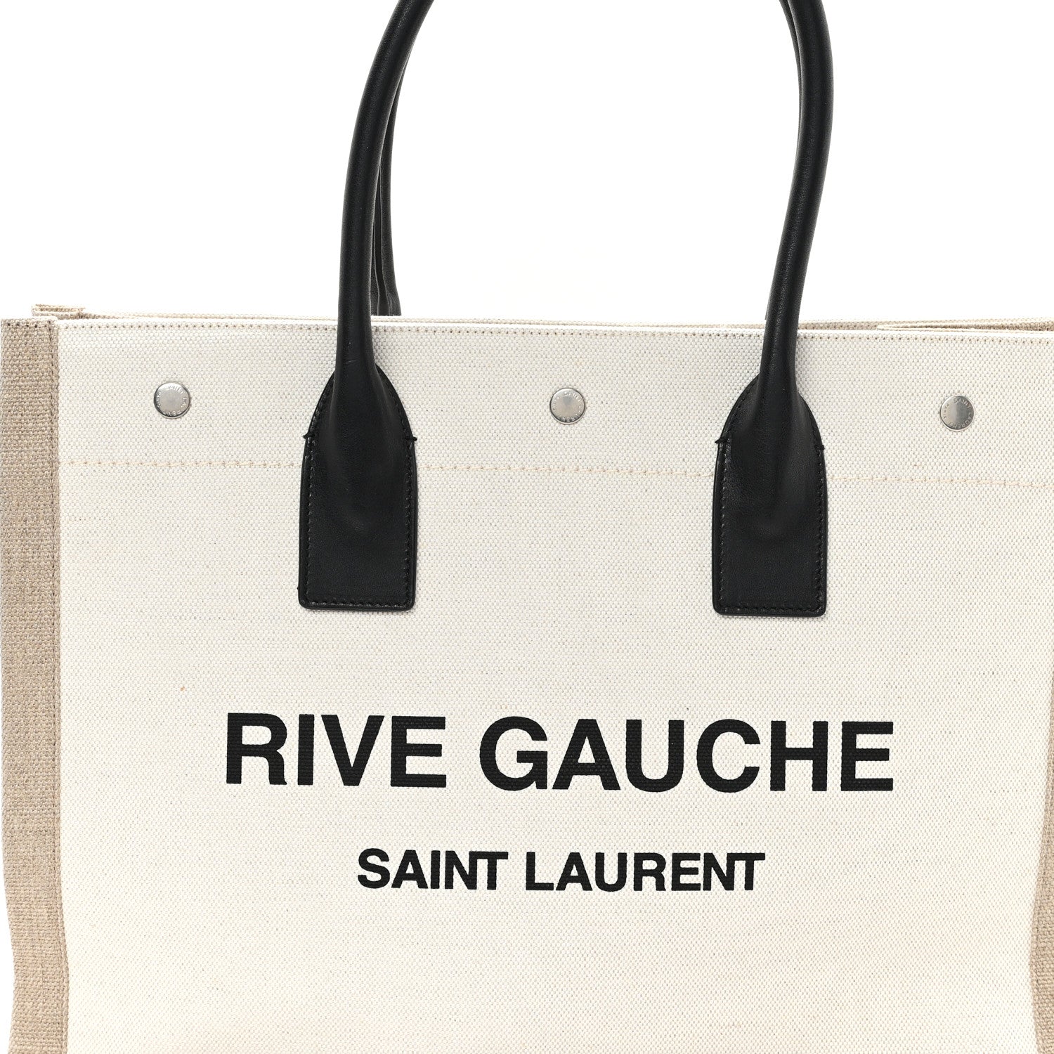 Saint Laurent Linen Calfskin Small Rive Gauche Tote Greggio Natural 8 of 12