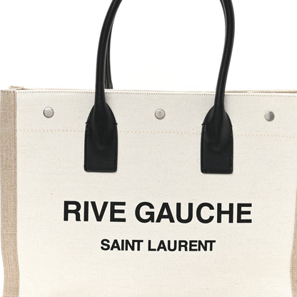 Saint Laurent Linen Calfskin Small Rive Gauche Tote Greggio Natural 8 of 12