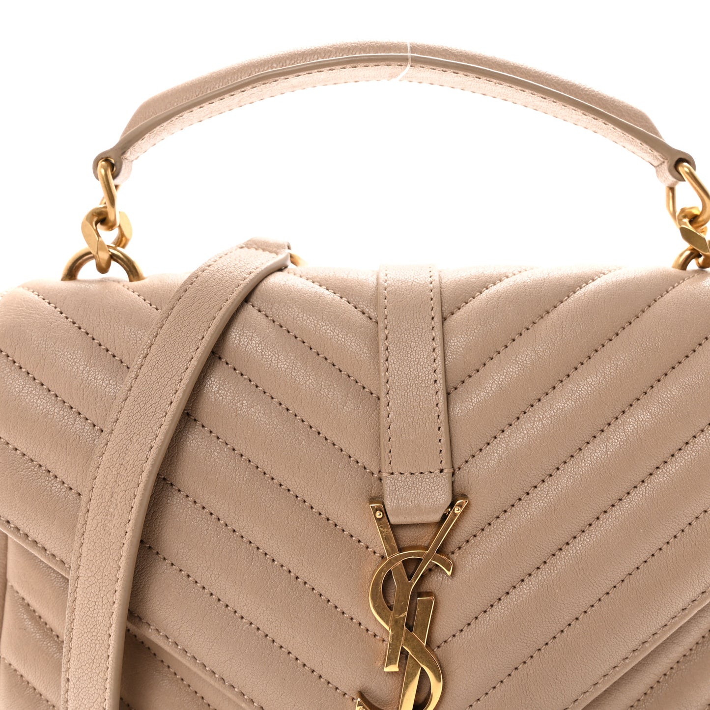 Sheepskin Matelasse Chevron Monogram Medium College Bag Dark Beige