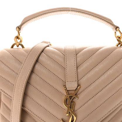 Saint Laurent Sheepskin Matelasse Chevron Monogram Medium College Bag Dark Beige 6 of 8