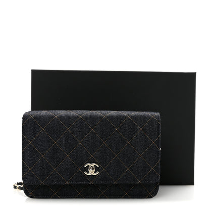 Chanel Denim Quilted CC Turnlock Wallet On Chain WOC Dark Blue Orange 12 of 12