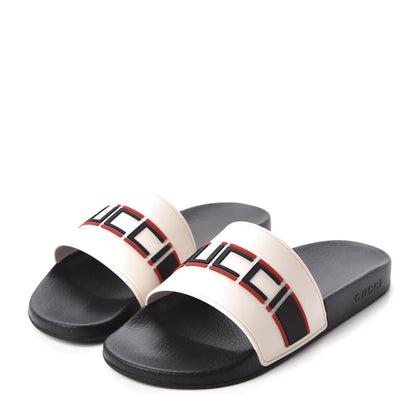 Gucci Rubber Stripe Mens Pool Slide Sandals 9 Ecru Poppy Black 3 of 10